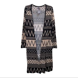 Moon Collection Open Front Brown/Black Patterned Long Cardigan Sweater